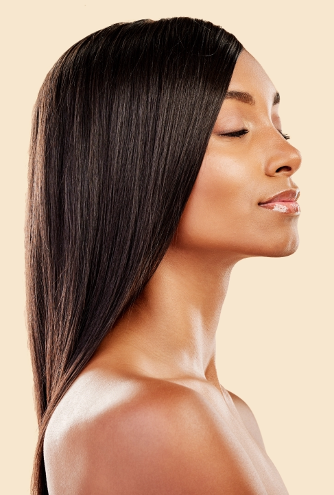 Silk press showing smooth and straight Afro hair results at Hiikuss Hair Salon